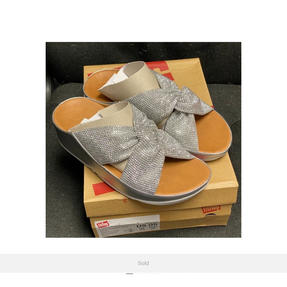 FitFlop Twiss Crystal Slide Sandal - Silver Size 5 NIB